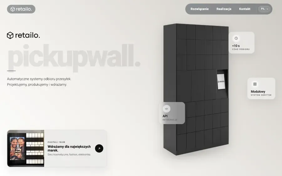 Zrzut ekranu strony Retailo, PickUpWall